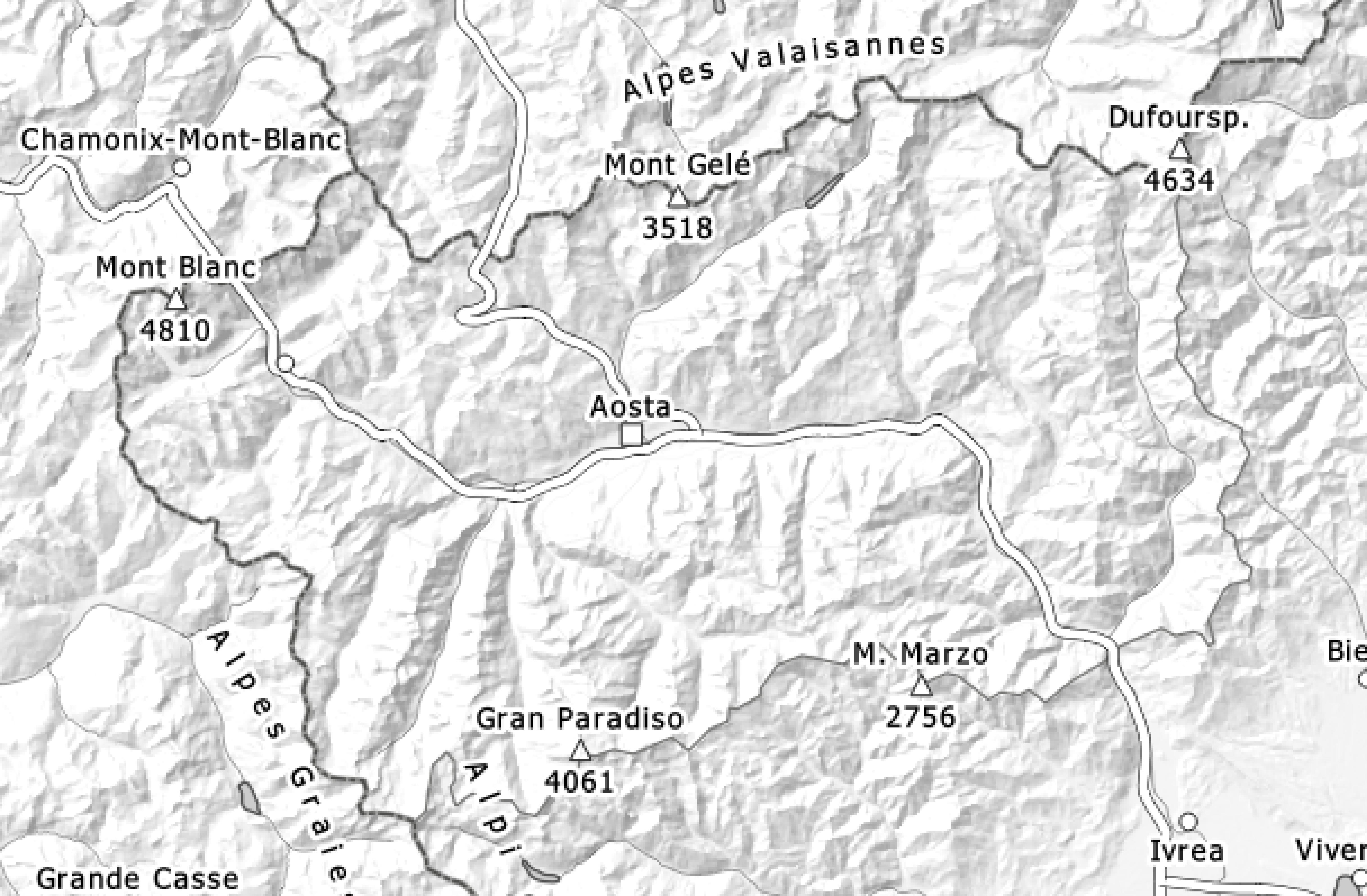 Mappa di valutazione del pericolo Valle d'Aosta (tutto il giorno)